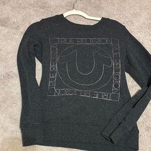 True Religion Black Crew Neck Sweater with Geometric Patterns
